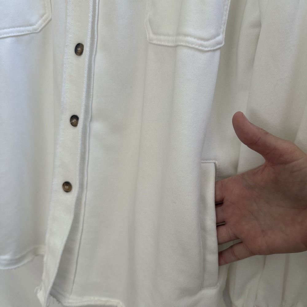 POL White Distressed Button Down‎ Shirt Jacket Shacket Oversized Women's Size L - Picture 5 of 13